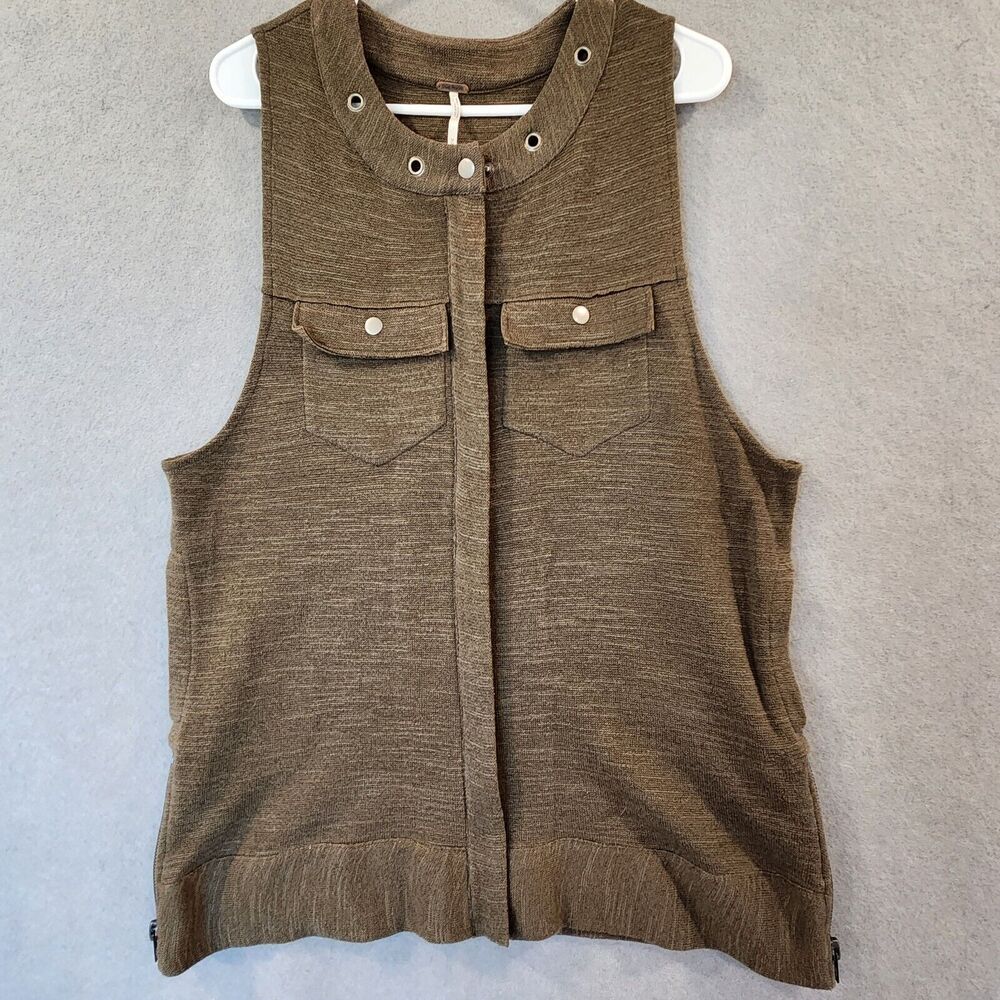 Free People Highway‎ Vest Womens M Zip Front Army Green